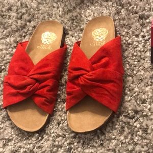 Vince Camuto red suede slides